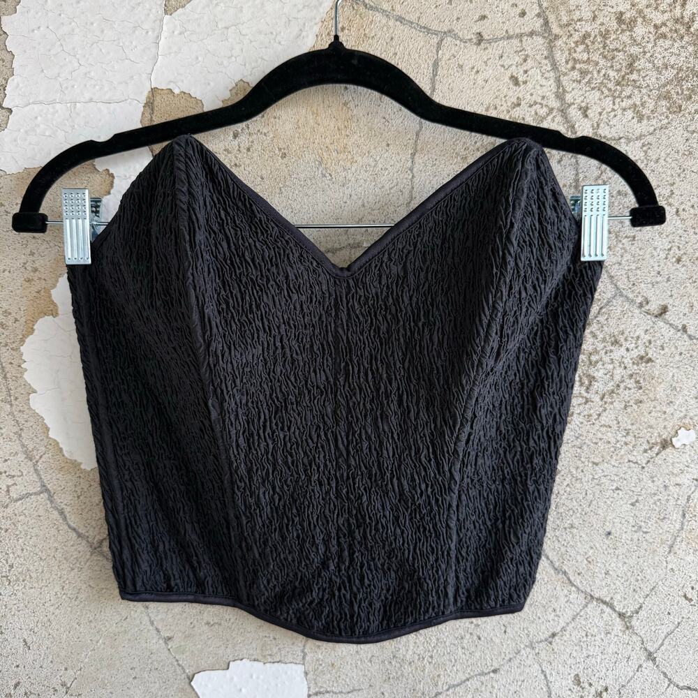 Vtg 90s Corset Top Black Textured Bustier Delicates Made in USA L Y2K Club Party